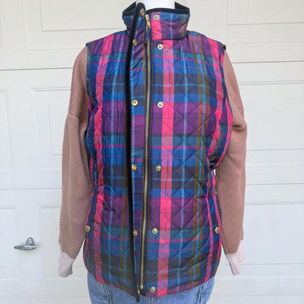 Plaid Quilted Talbots Women's Vest with Snap Buttons M